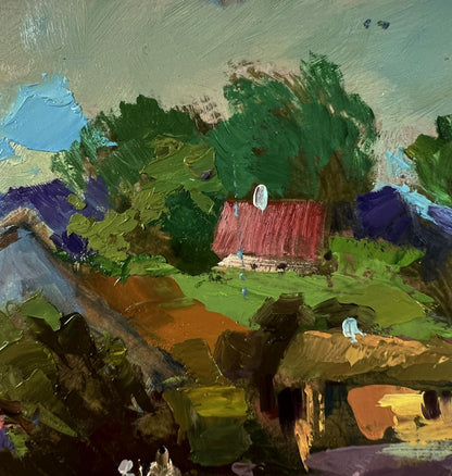 Impressionistic oil painting of road to village cottage by Yuriy Suprunchuk