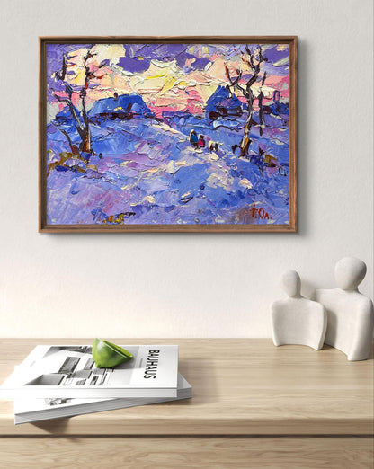 Oil painting Romantic winter evening by Oleksiy Ivanyuk, snowy landscape