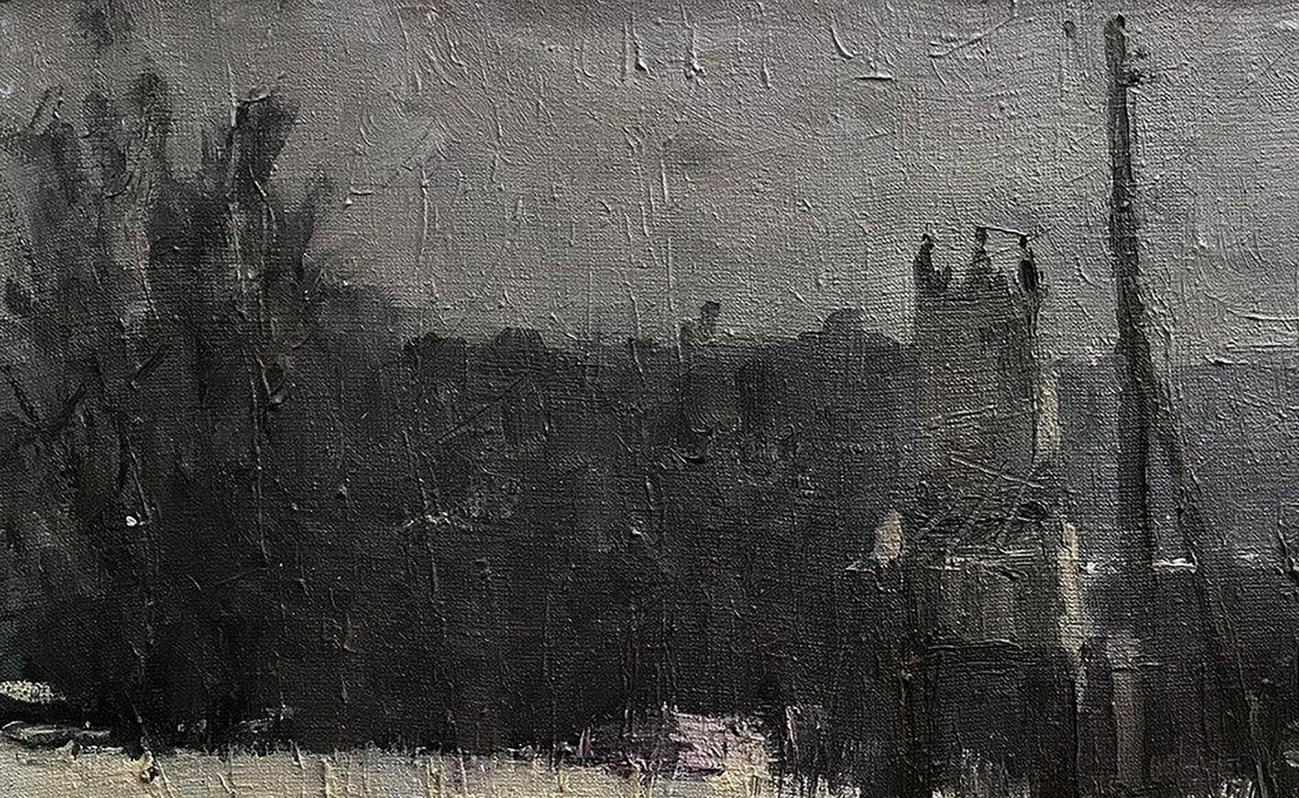 Monochrome oil painting Winter King by Volodymyr Pashchenko