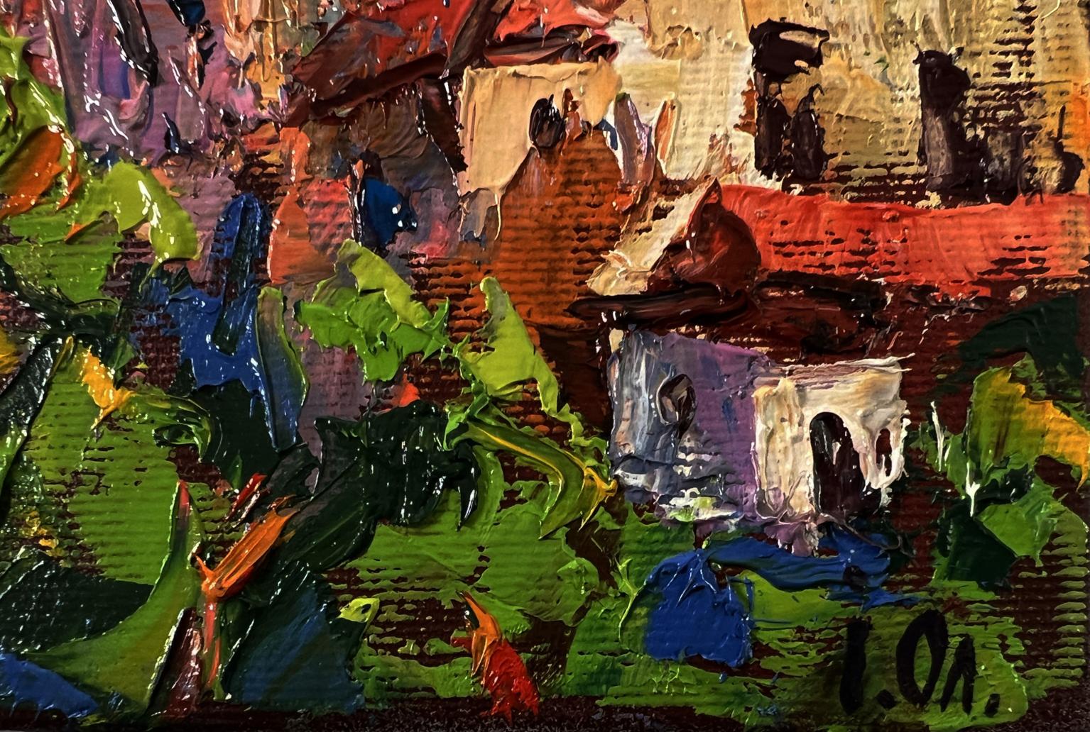 Vibrant Evening city bustle oil painting by Oleksiy Ivanyuk with impasto strokes