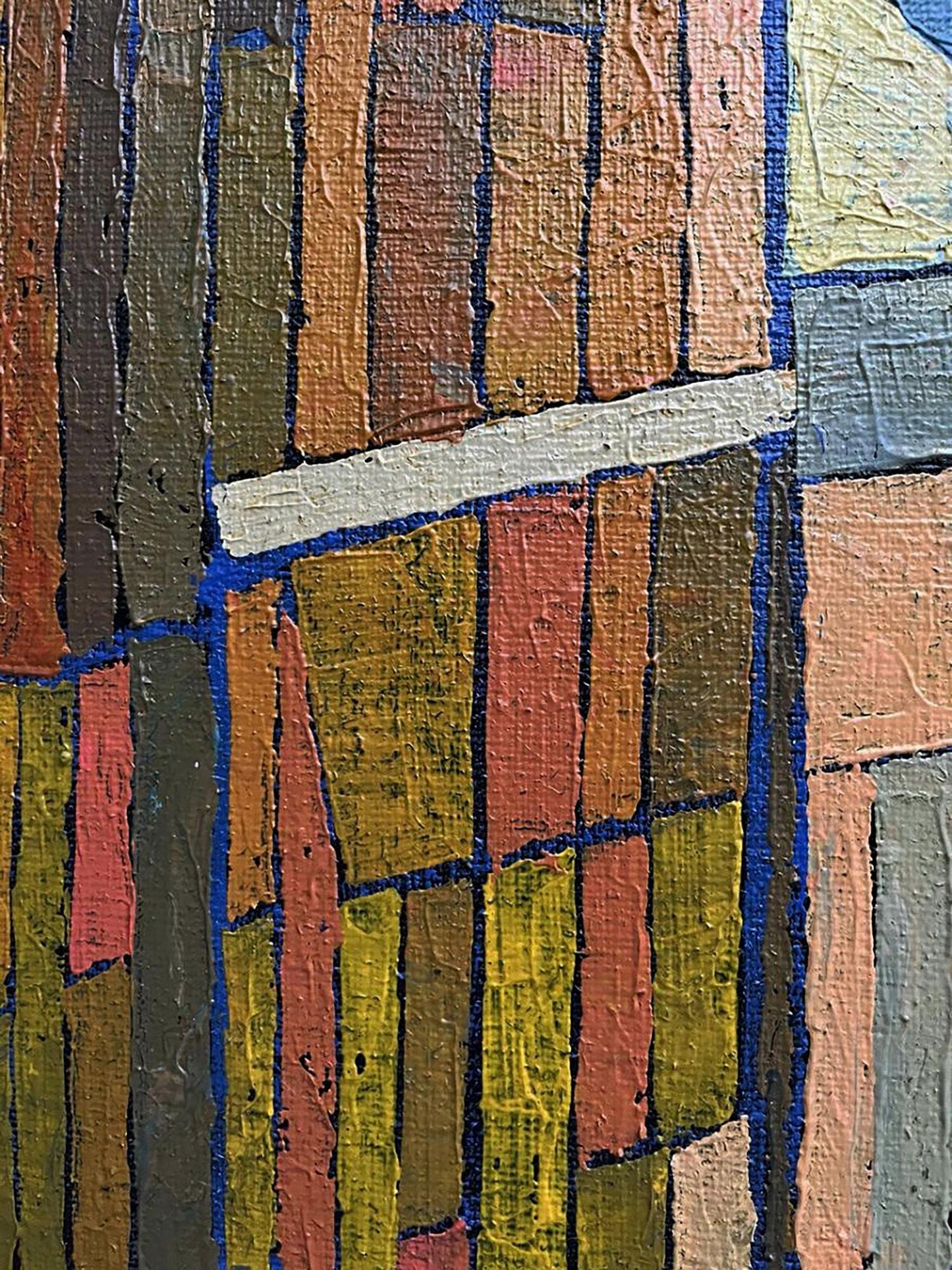 Oil painting Industrial part by Serhiy Kovalev with earthy brushstrokes and blue lines