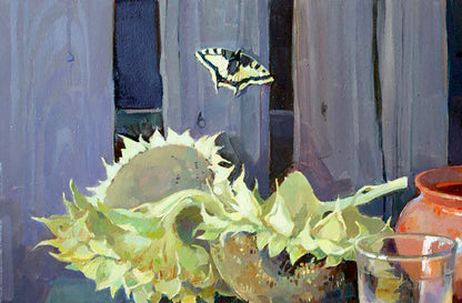 Oil painting of dried sunflower by August Anastasia Yaroshevich