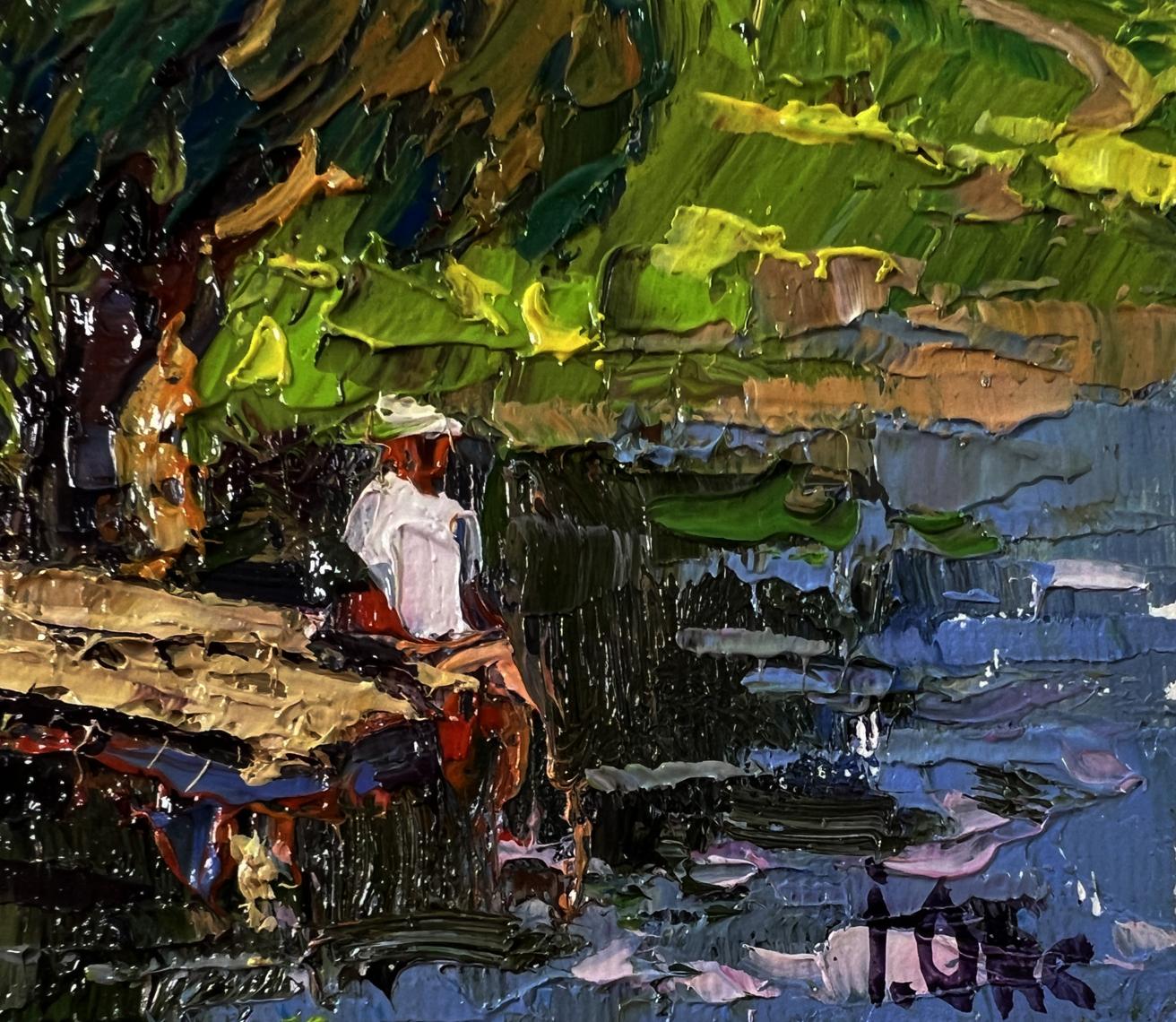 Oil painting The coast at sunset by Oksana Ivanyuk with textured impasto foliage