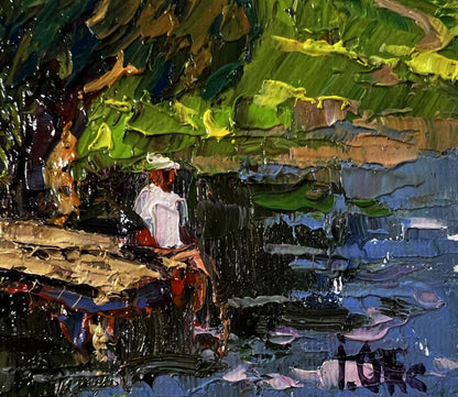 Oil painting The coast at sunset by Oksana Ivanyuk with textured impasto foliage