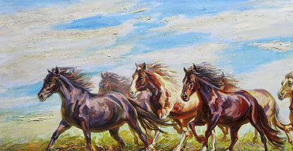 Oil painting Herd by Leonid Pavlenko: horses galloping in field
