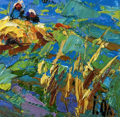 Vibrant Golden Harvest oil painting by Oleksiy Ivanyuk with impressionist brushstrokes