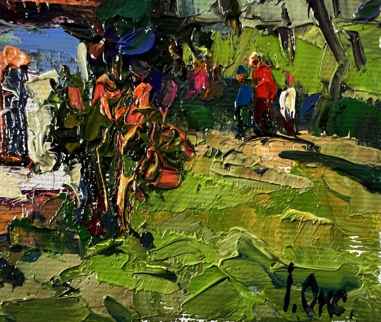 Vibrant impressionist oil painting Weekend in the village by Oksana Ivanyuk