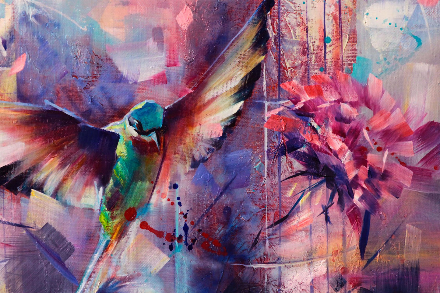 Vibrant oil painting of hummingbird by Alexander Dobrodiy