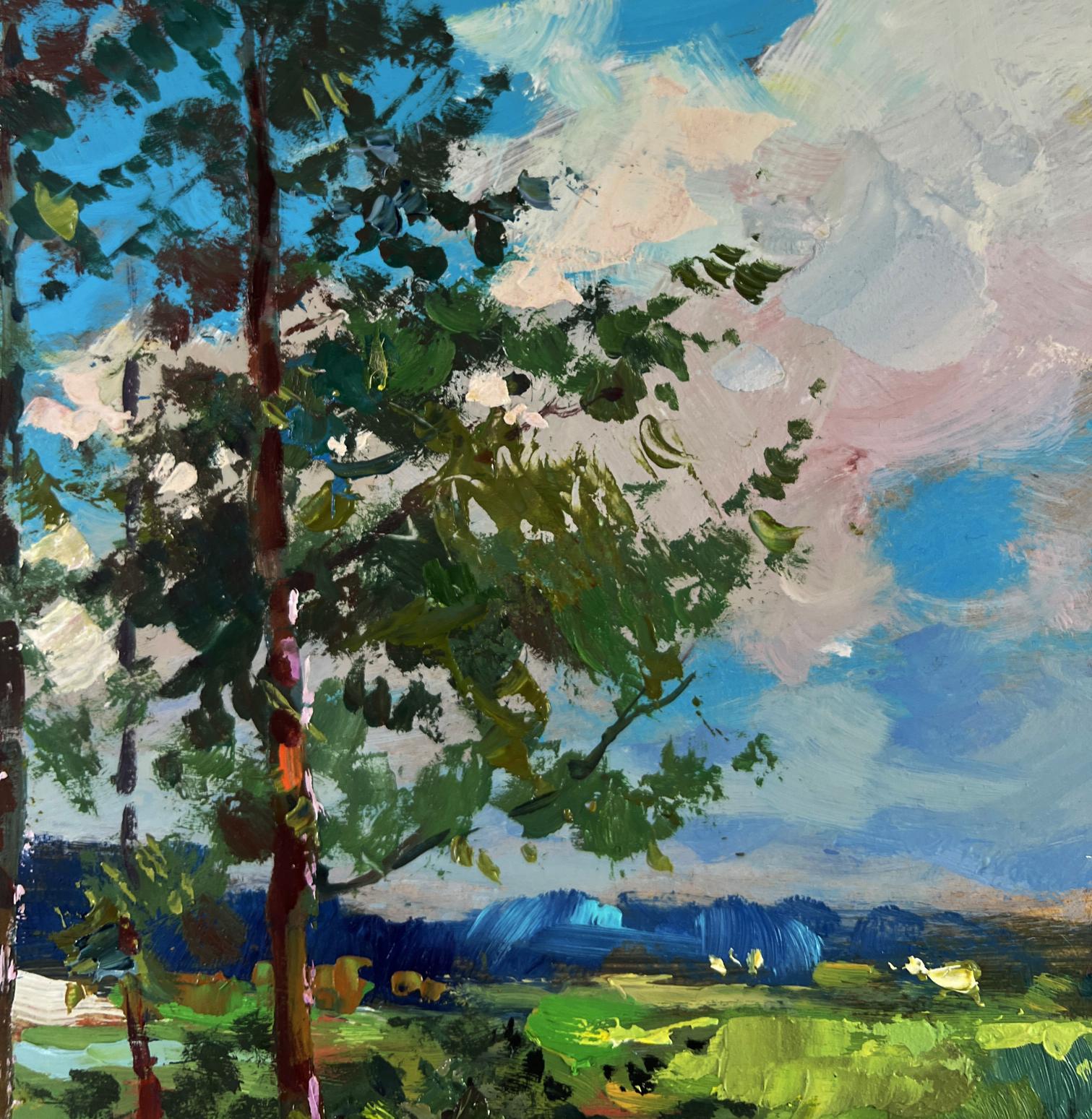 Vibrant impressionist oil painting of tall tree by Yuriy Suprunchuk