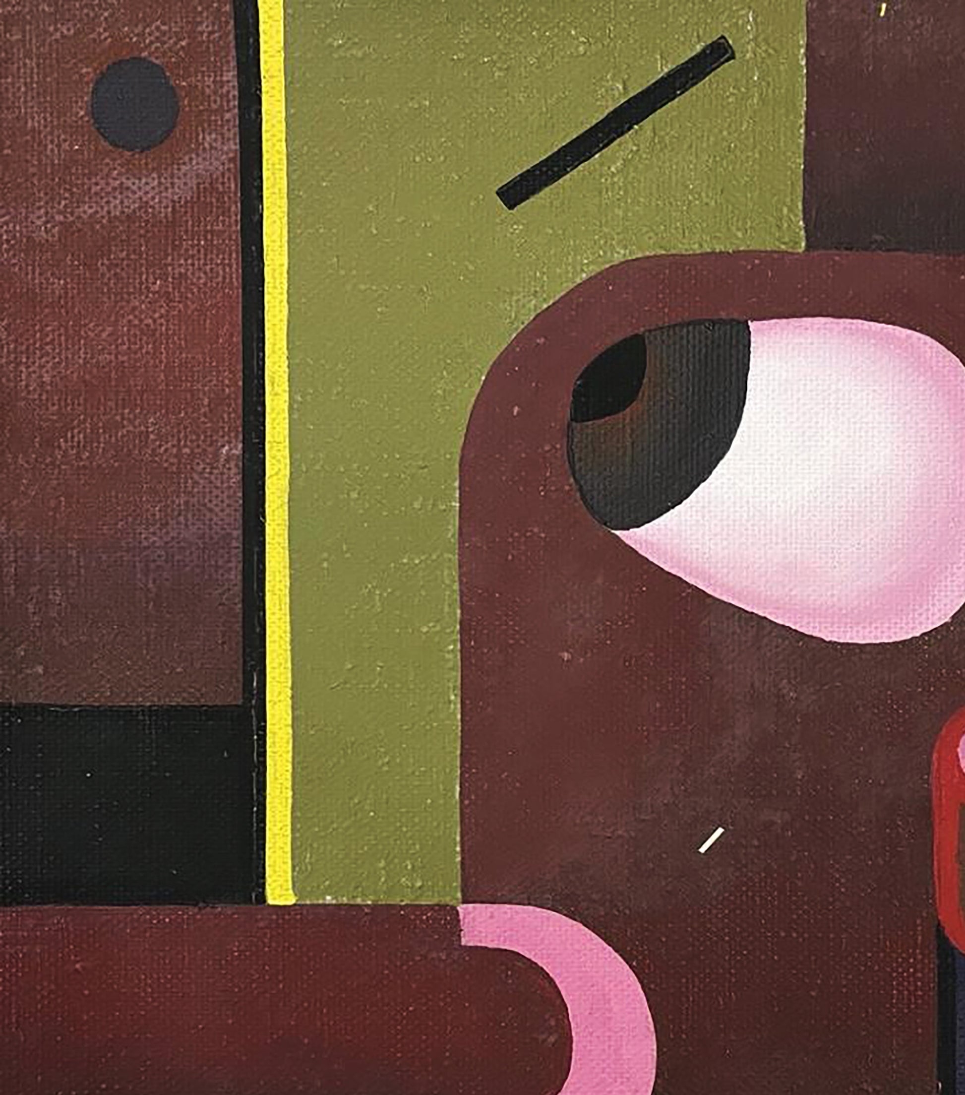 Oil painting Thoughts of Tenderness by Ihor Safonov: pink eye on textured brown green panels