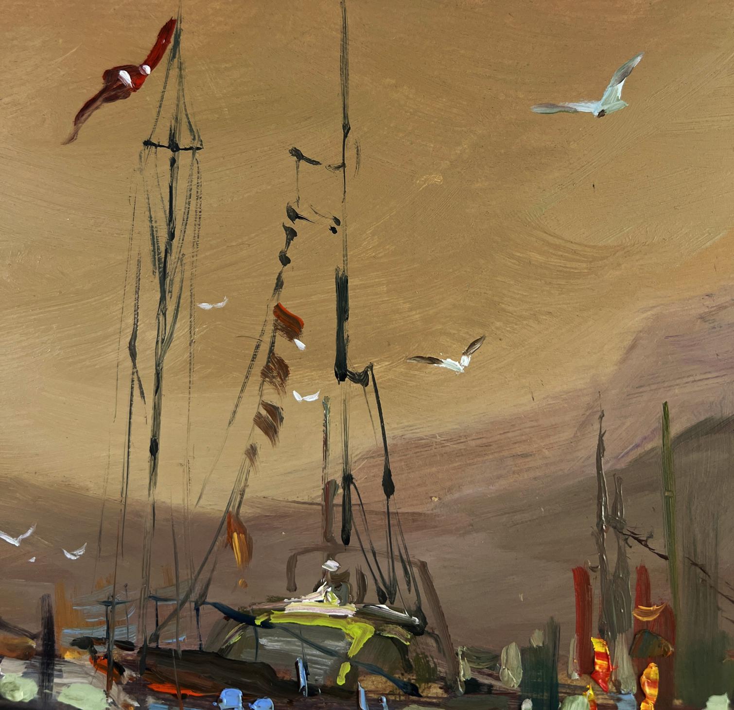 Oil painting of yachts in sea under gentle sun by Yuriy Suprunchuk