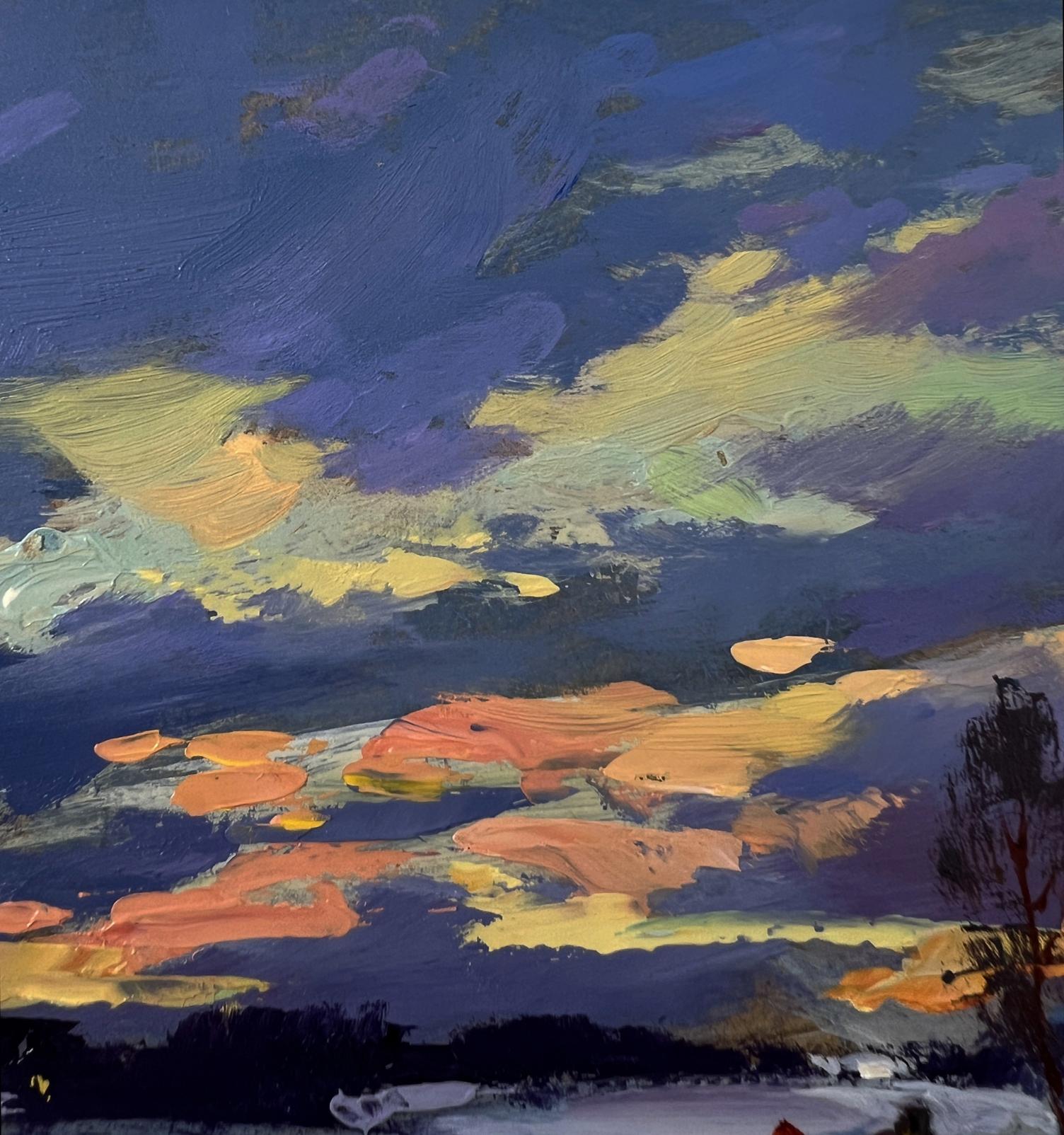 Oil painting Winter sunset by Yuriy Suprunchuk textured dramatic sky