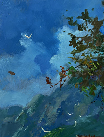 Vibrant impressionist oil painting of house by the sea by Yuriy Suprunchuk