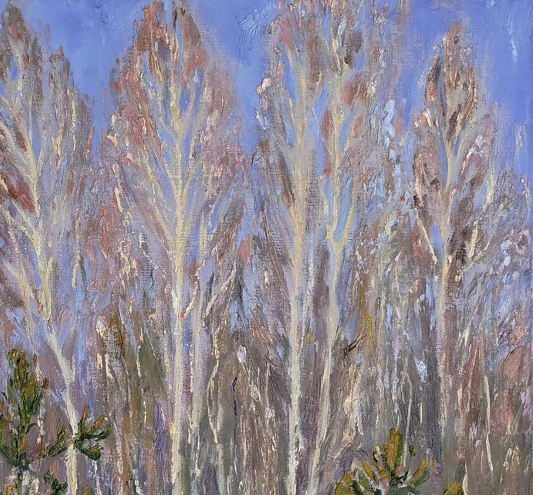 Oil painting Spring blooming forest by Leonid Pavlenko: birch trees