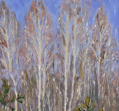 Oil painting Spring blooming forest by Leonid Pavlenko: birch trees