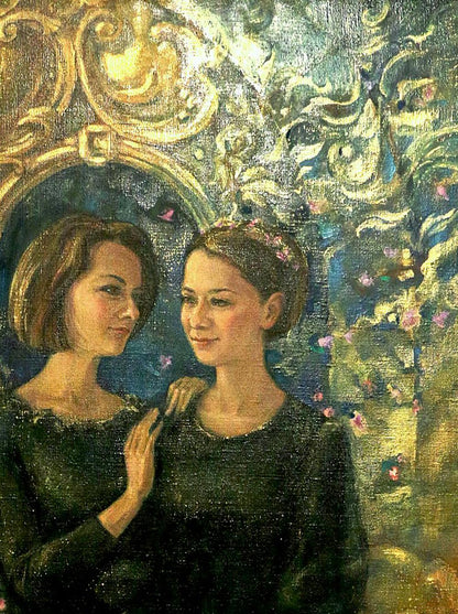 Oil painting Girls in the Greenhouse by Oksana Osnach