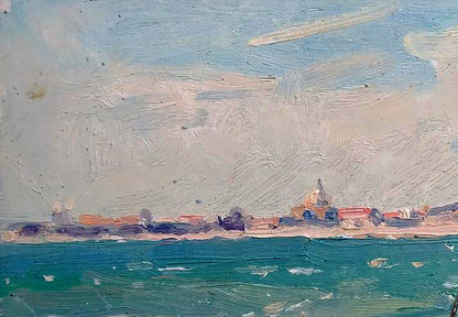 Oil painting Sea shores by Yury Konovalov: textured impressionist coastal town