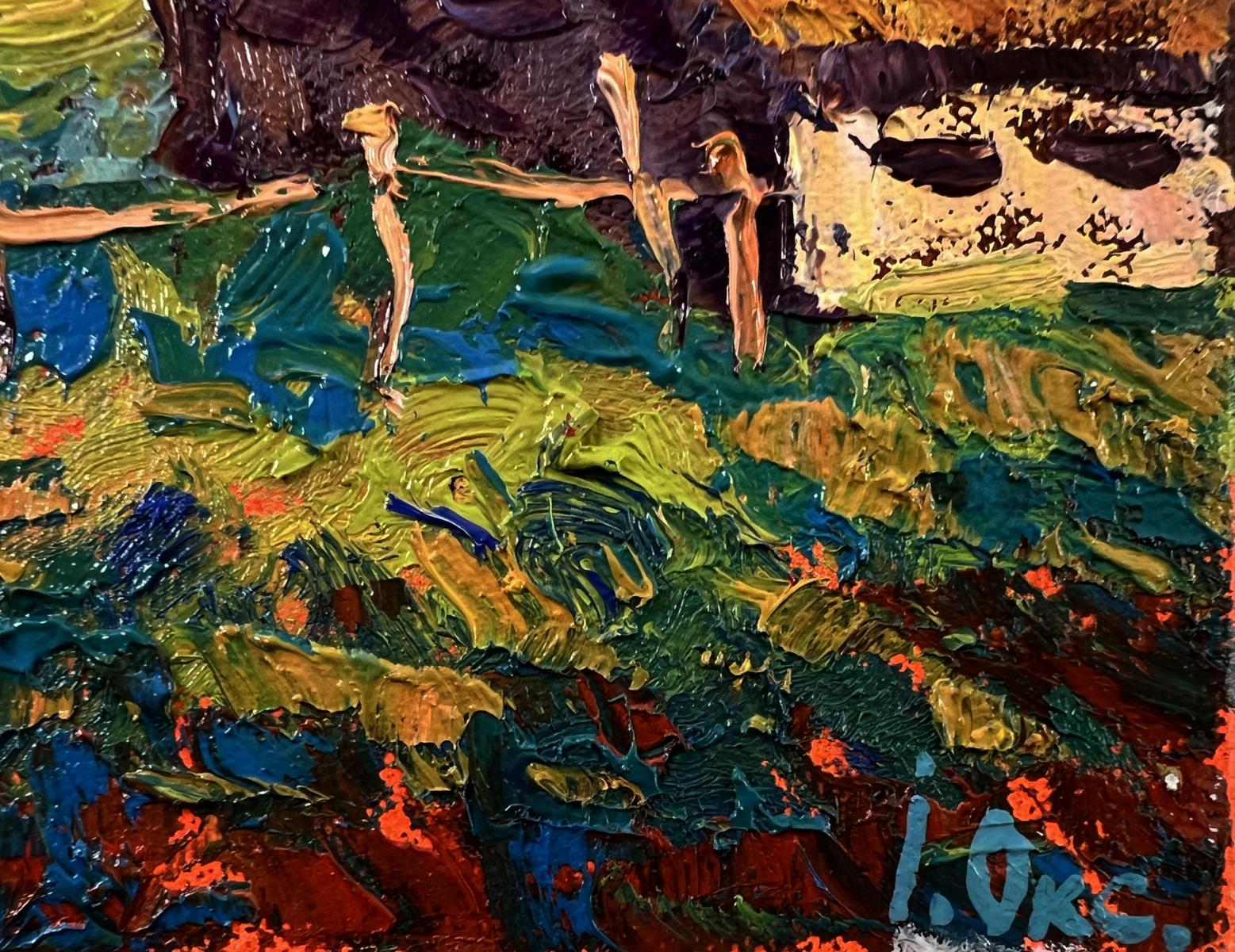 Vibrant impressionist oil painting The sun over the village by Oksana Ivanyuk