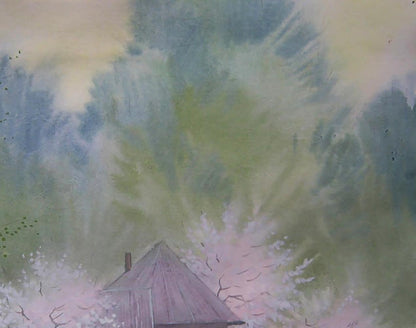 Watercolor painting of rustic spring village house by Valery Savenets
