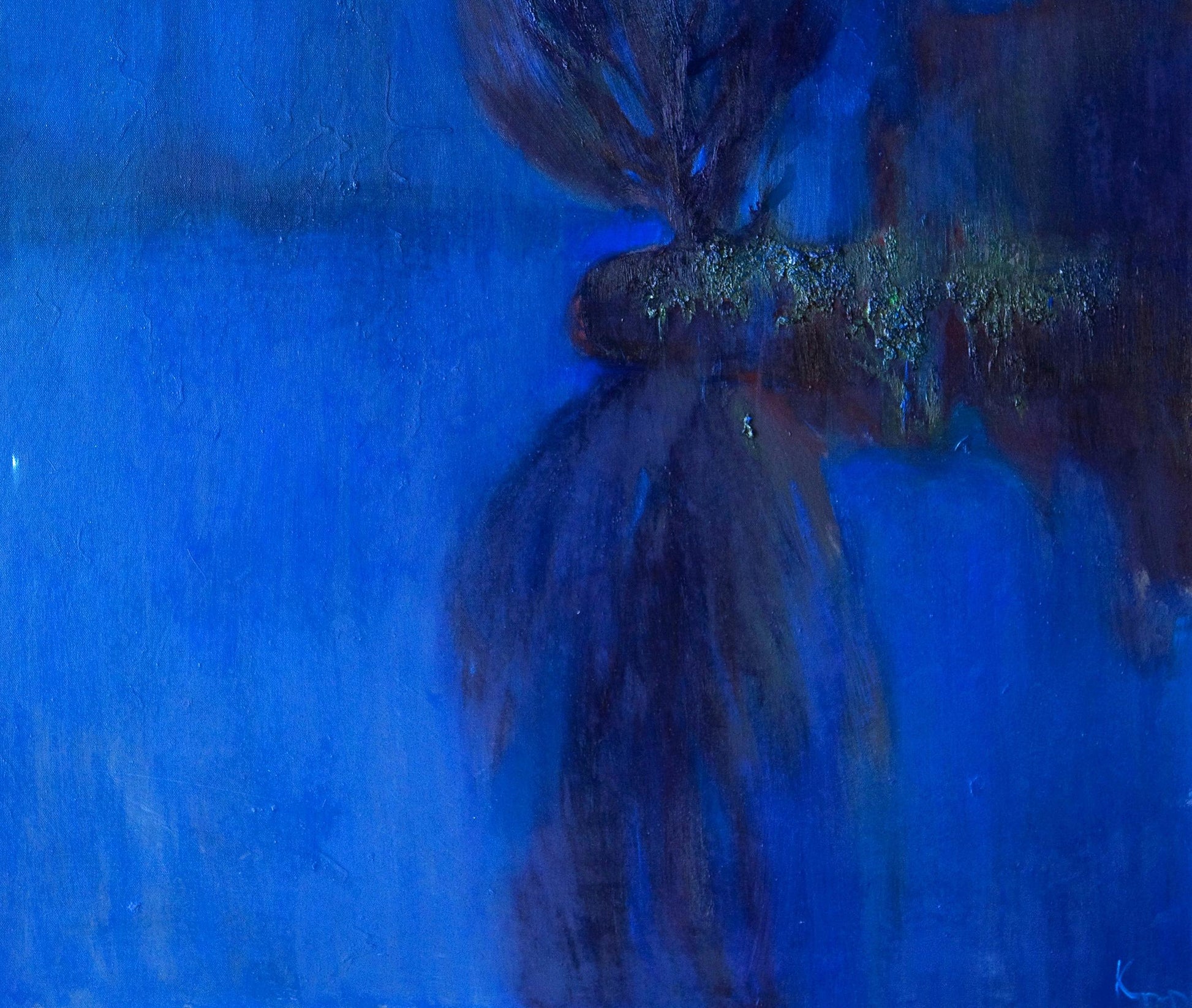 Oil painting Fog on the lake by Natalia Korf-Ivaniuk abstract blue textured art