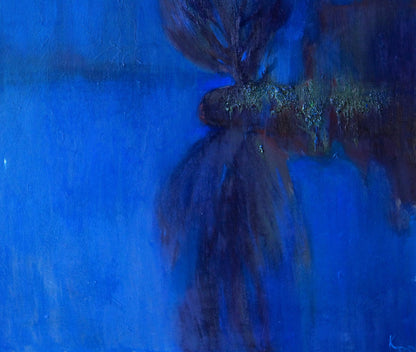 Oil painting Fog on the lake by Natalia Korf-Ivaniuk abstract blue textured art