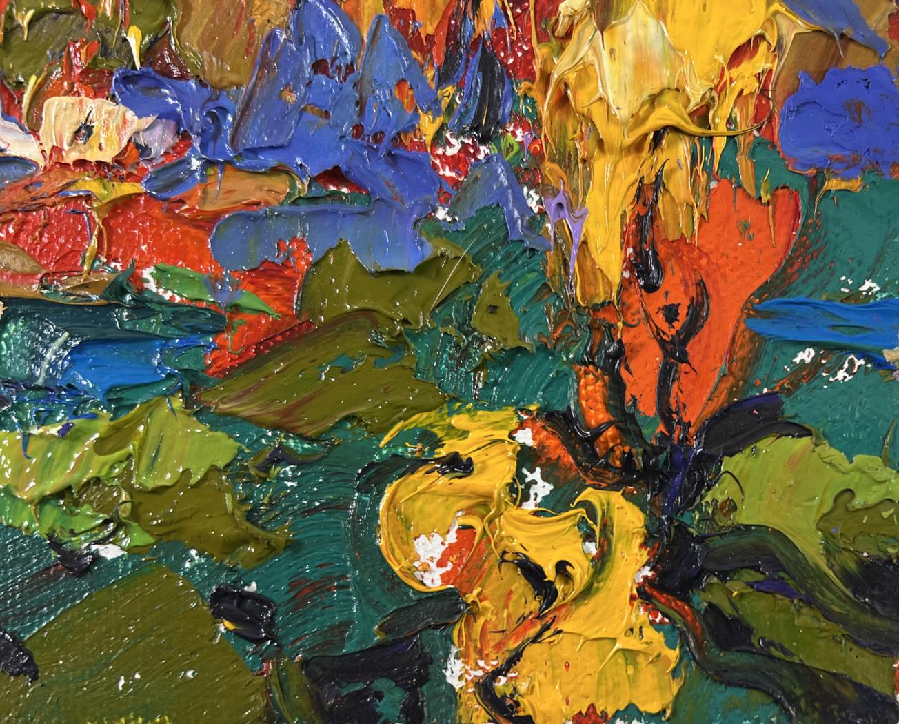 Vibrant oil painting Under yellow leaves by Oleksiy Ivanyuk in bold blues