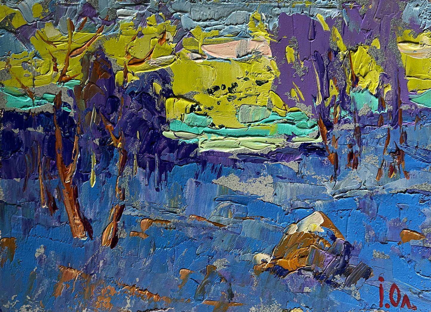 Vibrant impasto abstract landscape by Oleksiy and Oksana Ivaniuk, $95 wholesale