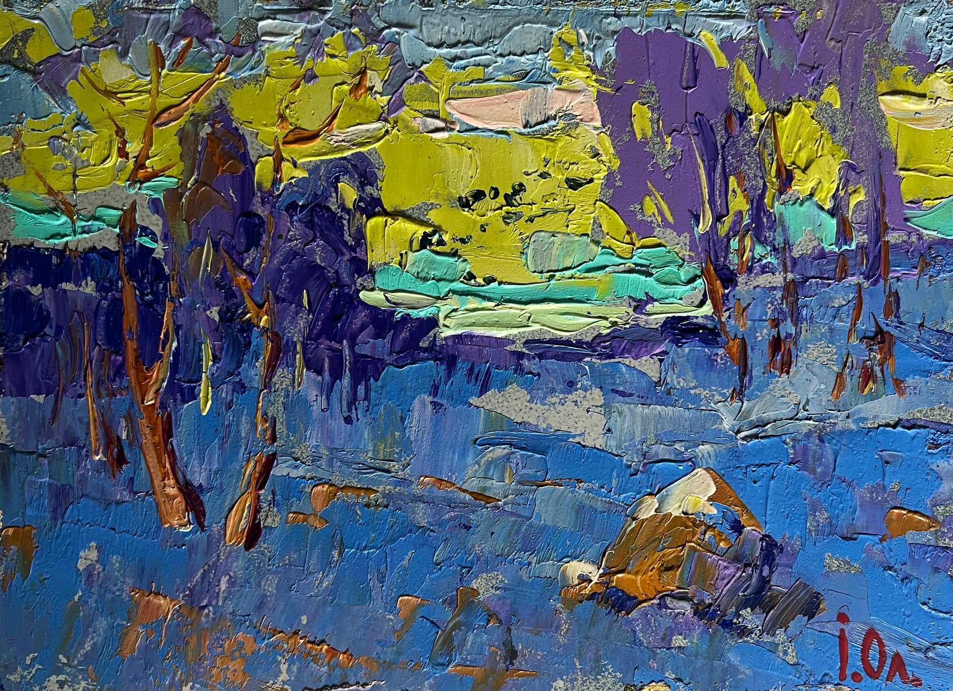 Vibrant impasto abstract landscape by Oleksiy and Oksana Ivaniuk, $95 wholesale