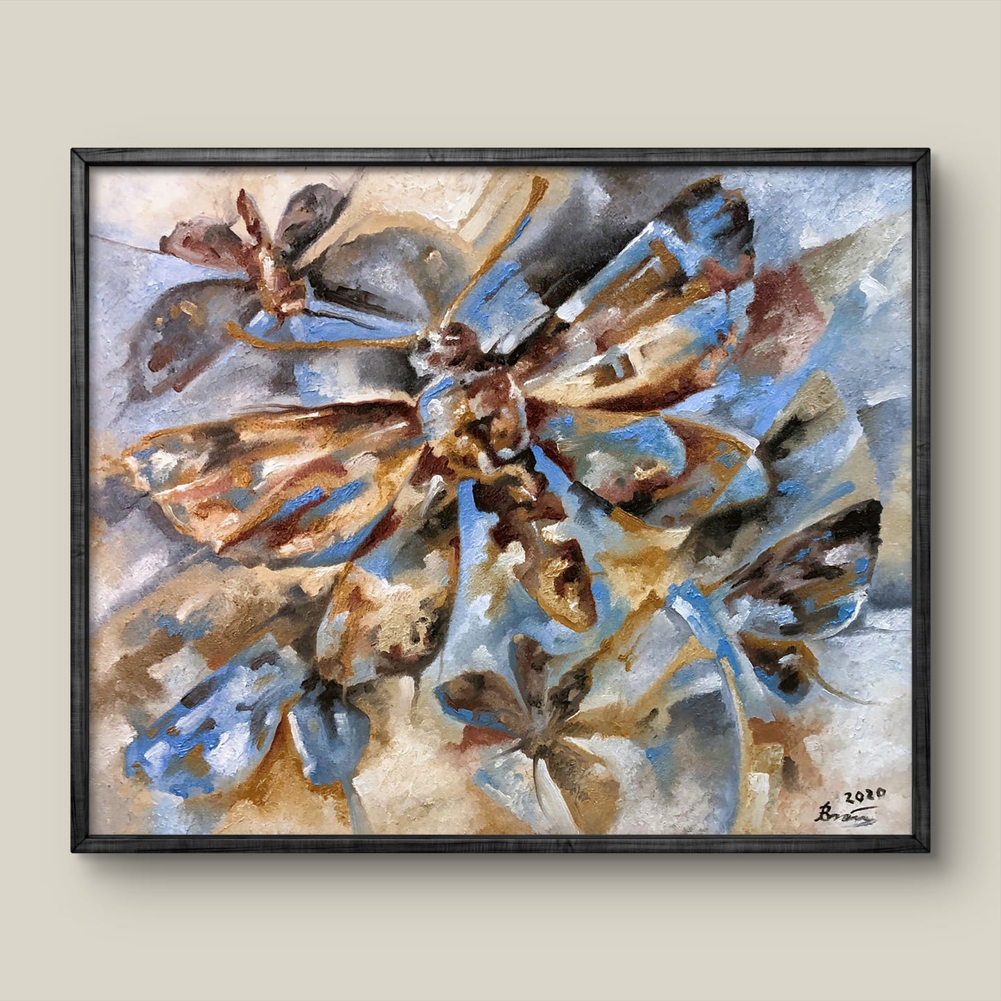 Oil painting Butterfly Sergey Voichenko: abstract butterflies in black frame