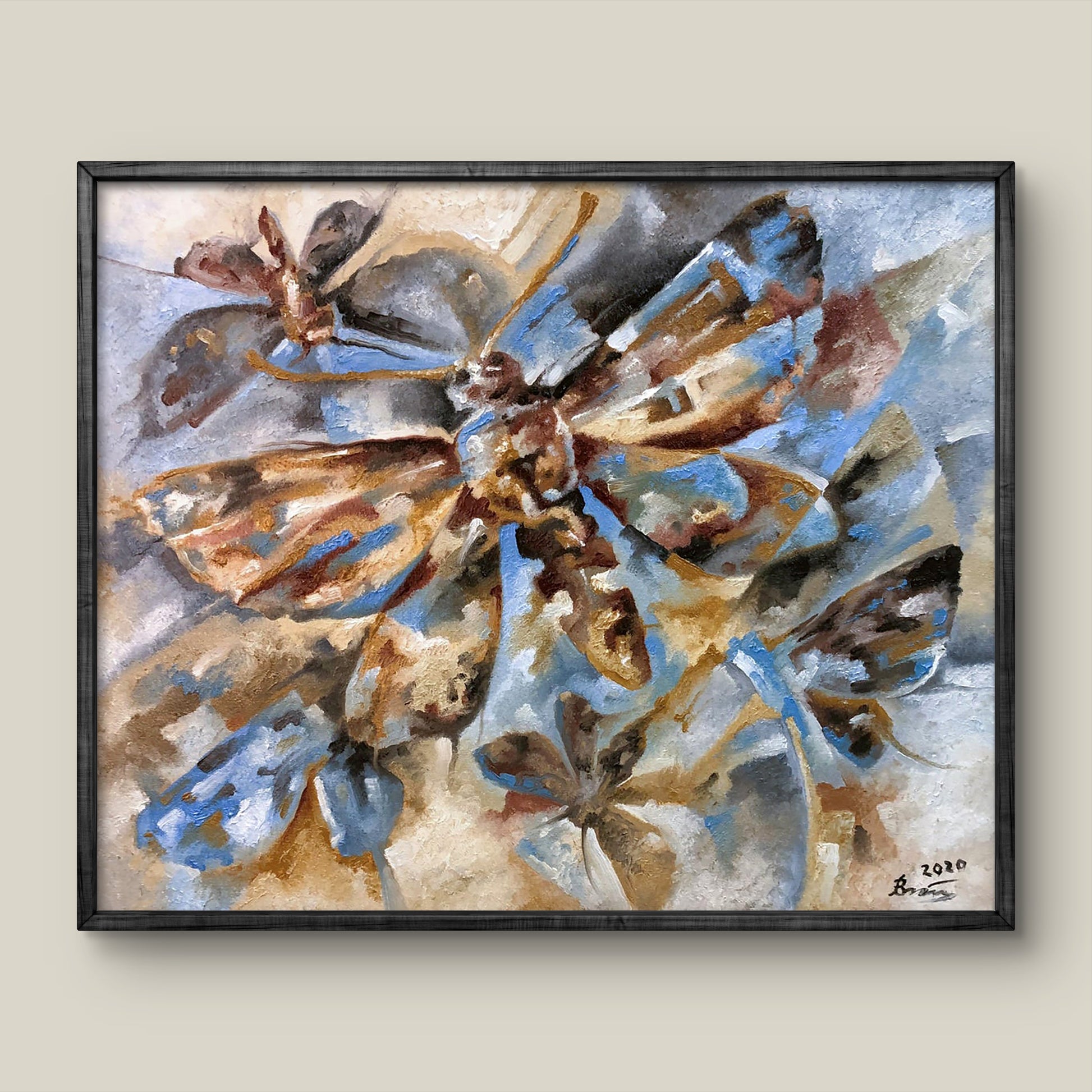 Oil painting Butterfly Sergey Voichenko: abstract butterflies in black frame