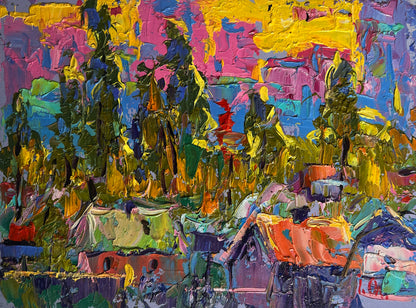 Vibrant impasto abstract landscape by Oleksiy and Oksana Ivaniuk, wholesale $95