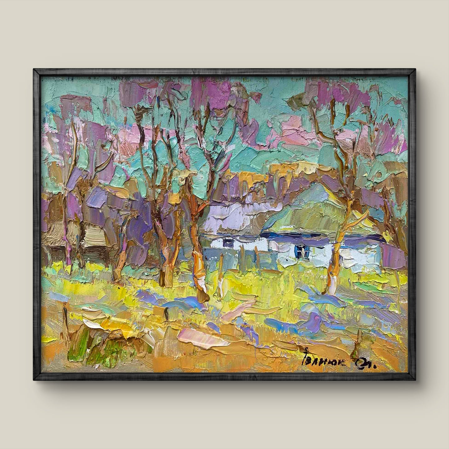 Oil painting The snow came down by Alex Ivanyuk in black frame