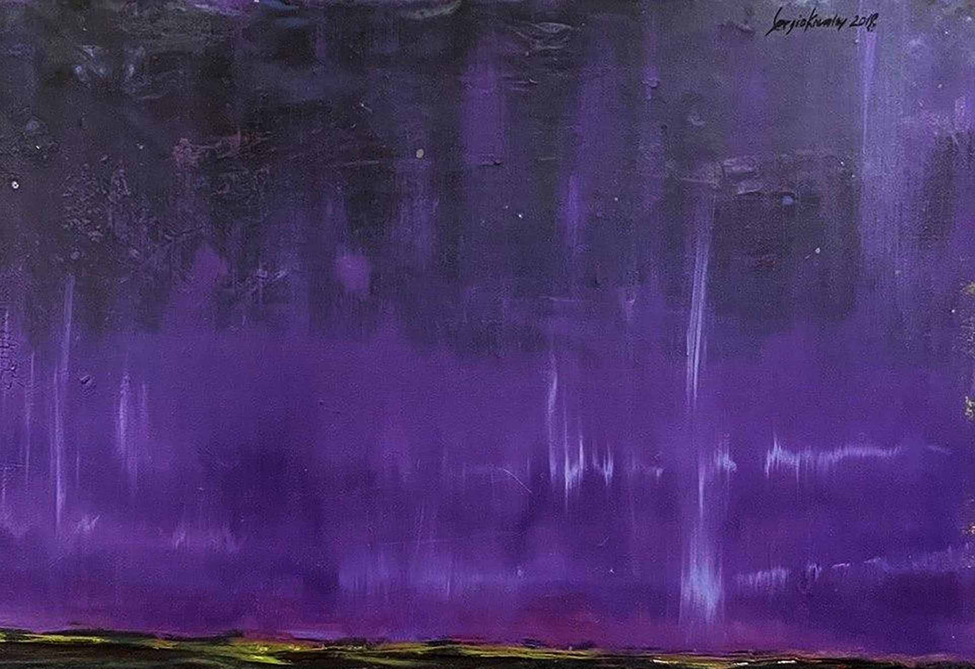 Oil painting Space Landscape by Serhiy Kovalev with purple vertical strokes