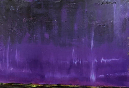 Oil painting Space Landscape by Serhiy Kovalev with purple vertical strokes