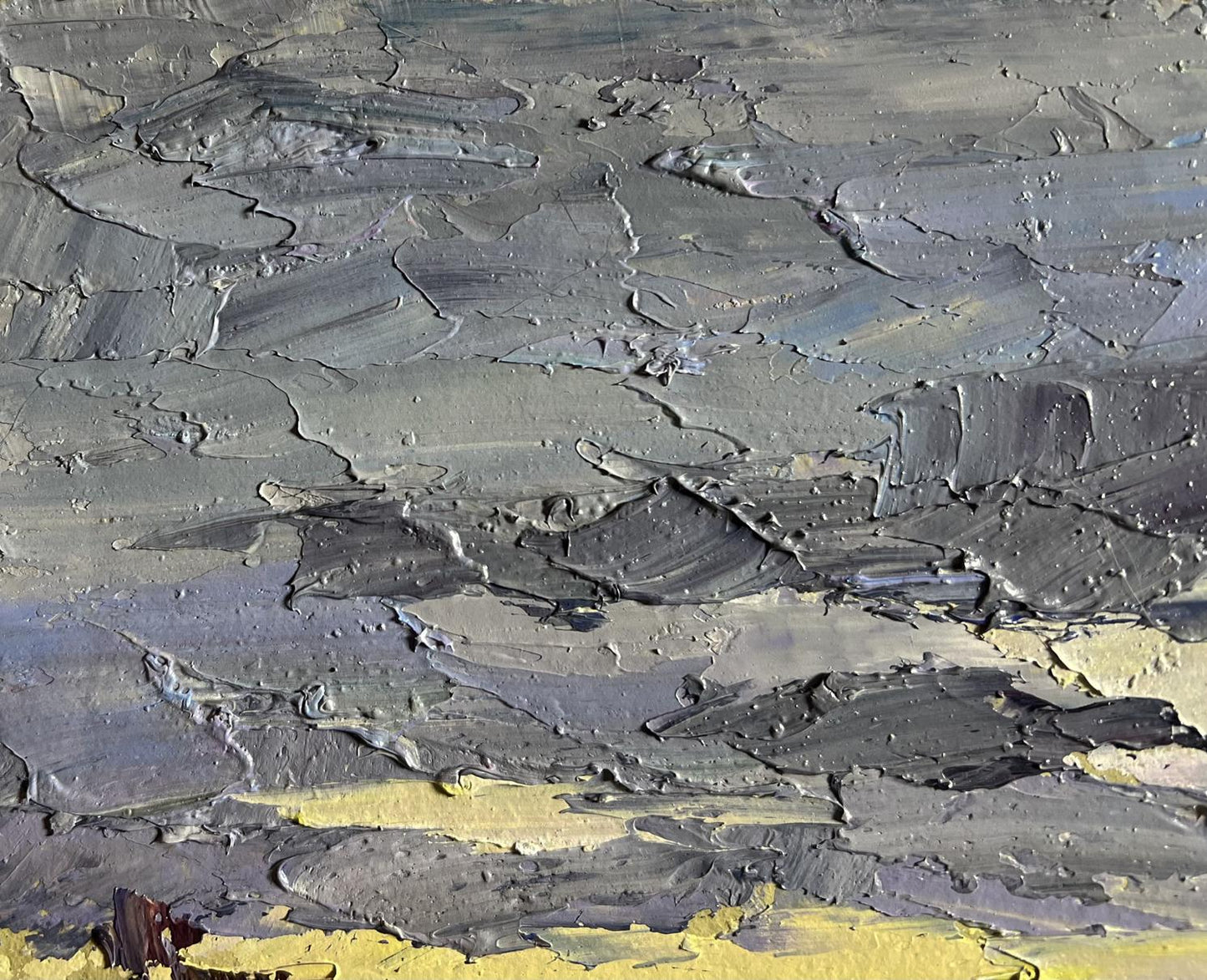 Oil painting Its a nasty day by Boris Serdyuk with gray impasto and yellow band