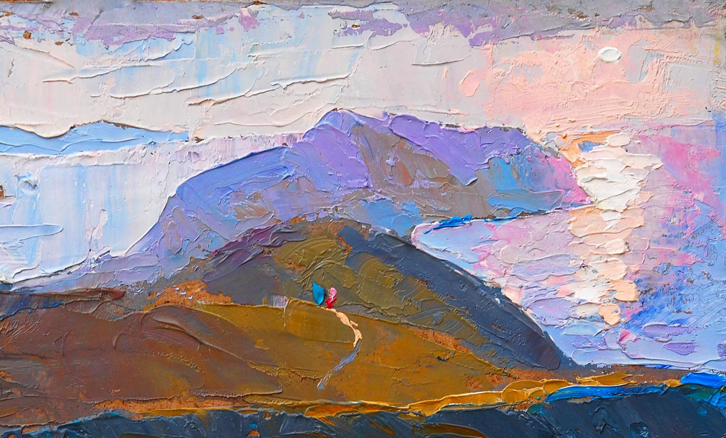 Oil painting Mountain sketch by Egor Shvachunov: purple blue mountains