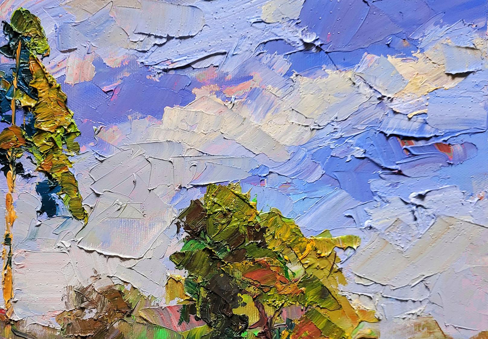 Oil painting The last days of summer by Boris Serdyuk with blue sky and green foliage