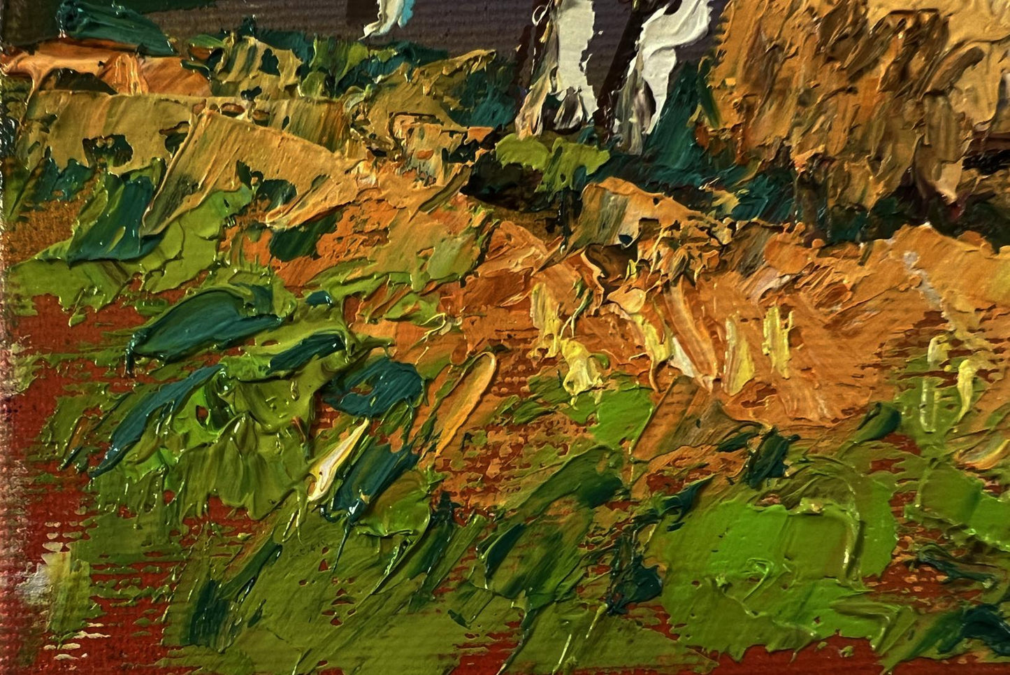 Oil painting The Road Home by Oleksiy Ivanyuk with green foliage and terrain
