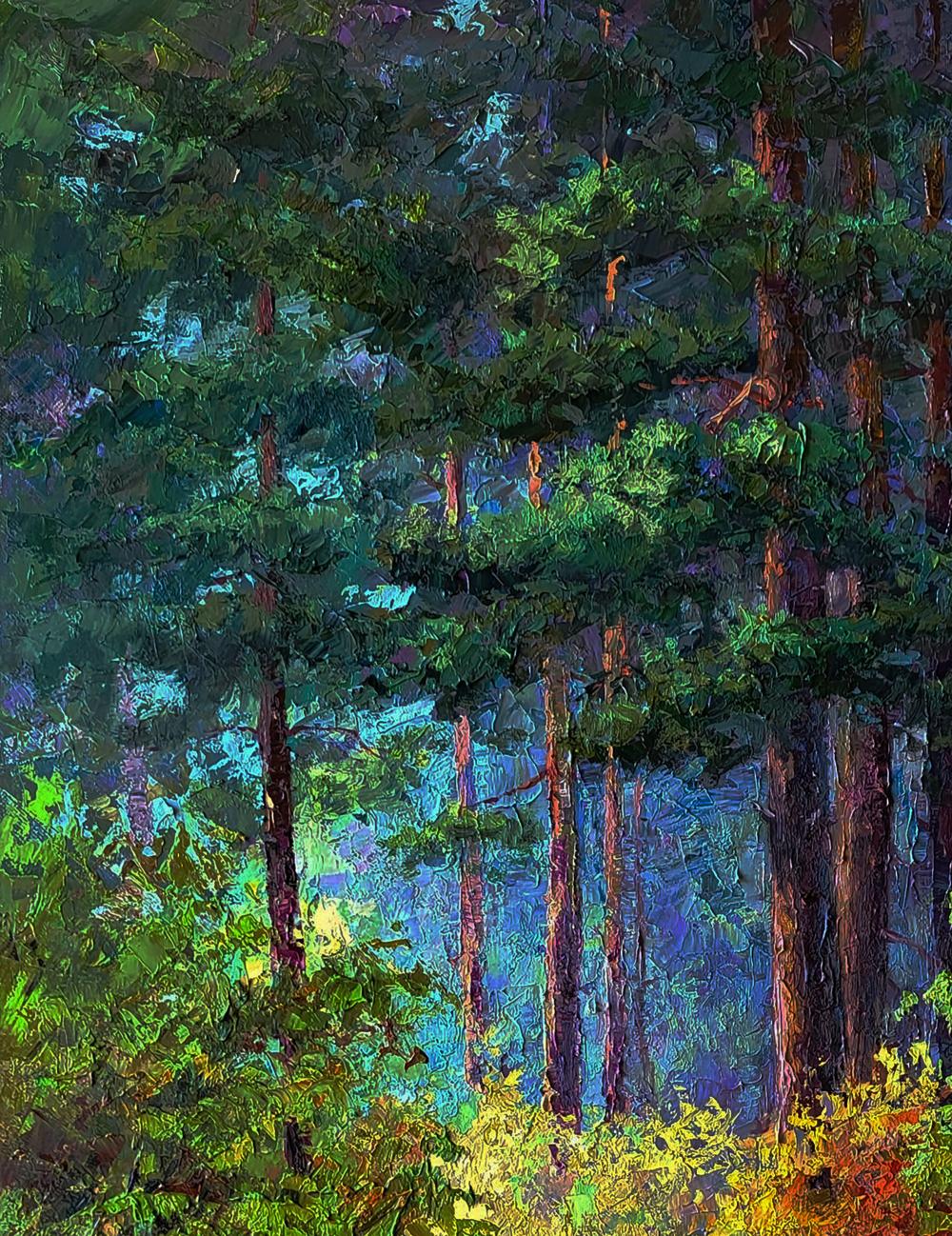 Oil painting The beginning of autumn in the forest by Boris Serdyuk