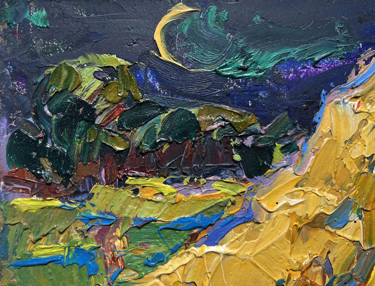 Vibrant impressionist oil painting The Young Moon by Oksana Ivanyuk