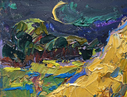 Vibrant impressionist oil painting The Young Moon by Oksana Ivanyuk