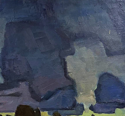 Oil painting Evening stacks by Oleksandr Andreev in blues and purples