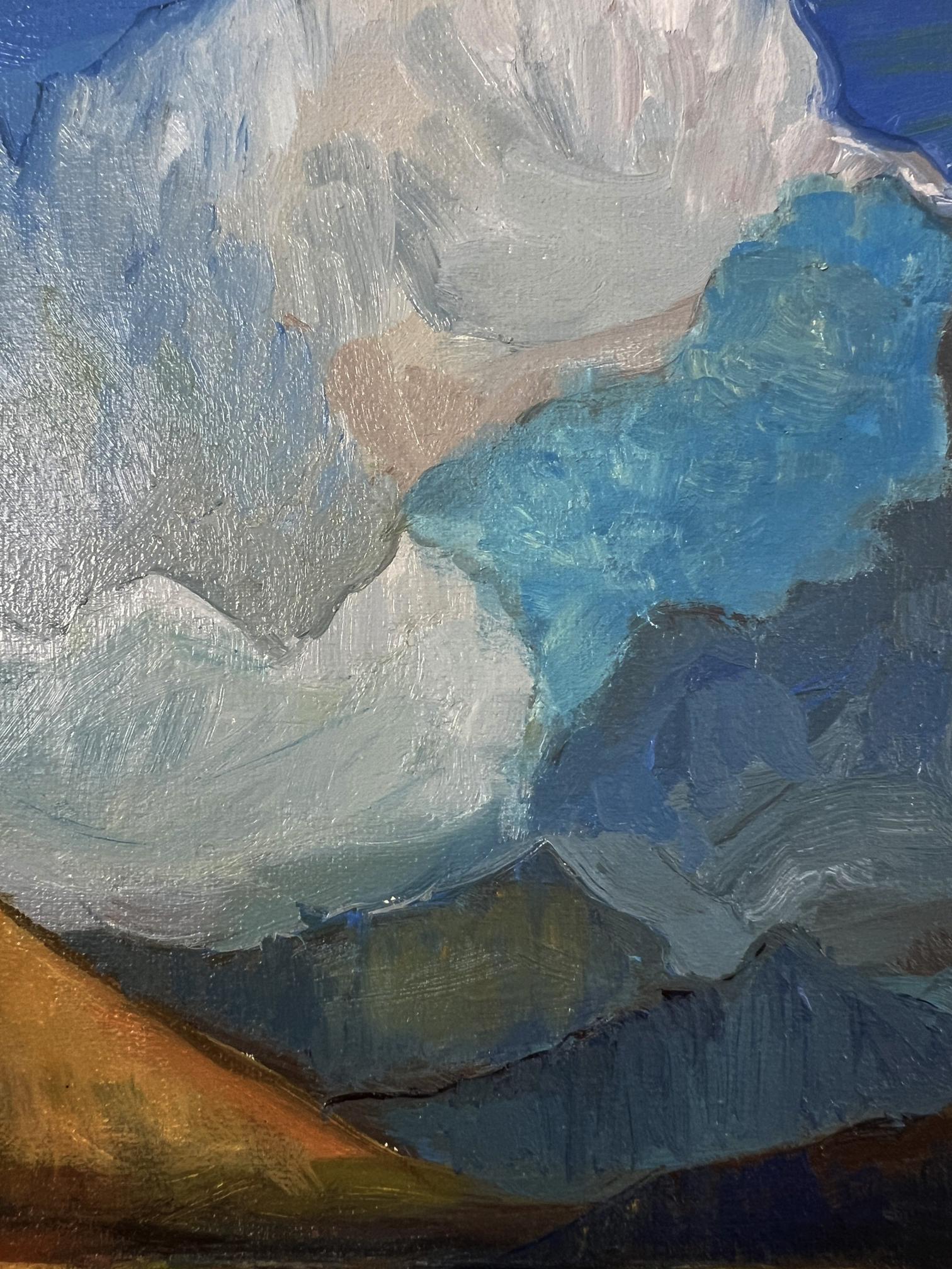 Textured oil painting of mountainous landscape by unknown artist