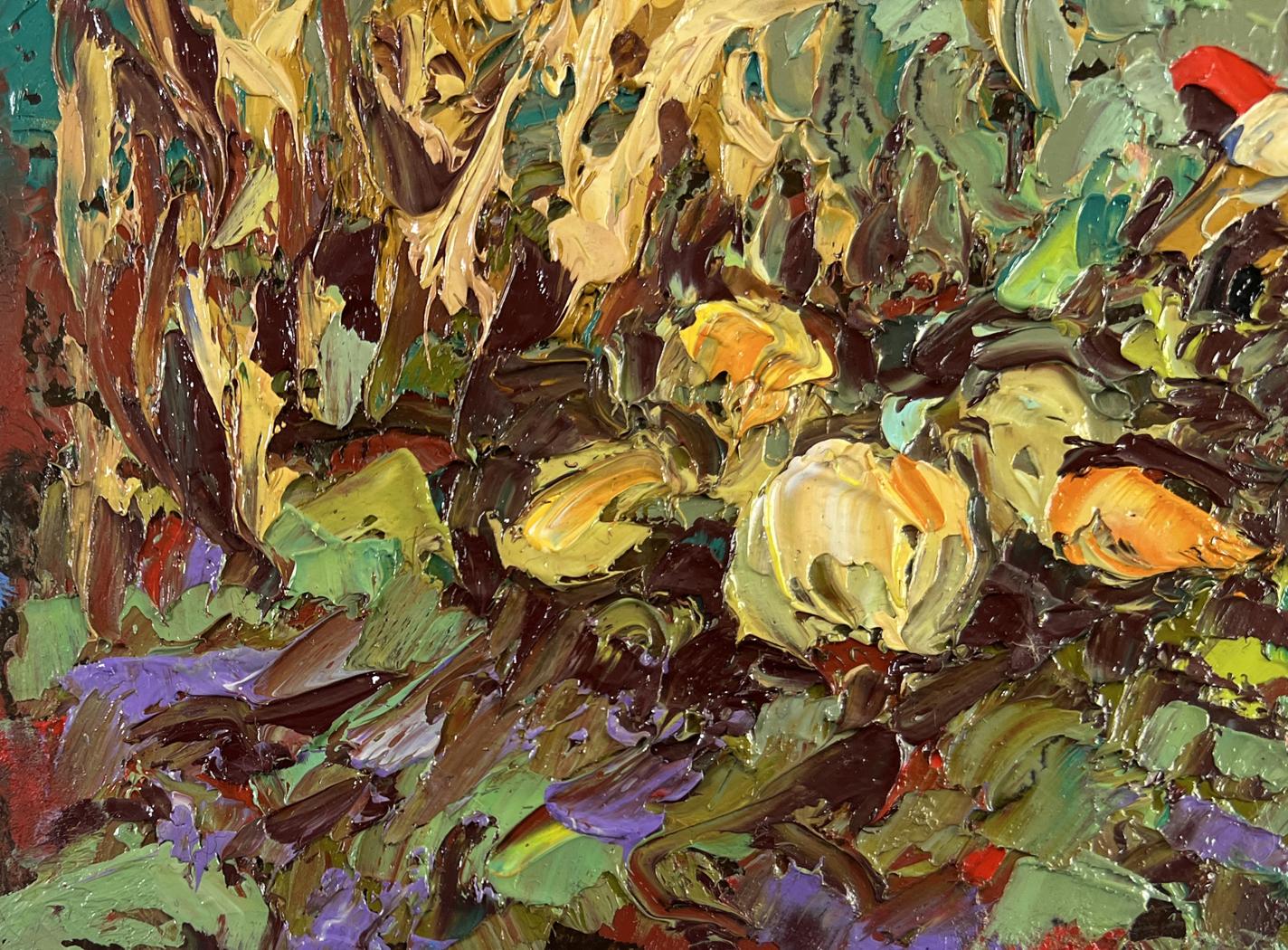 Oil painting The land that gives generosity by Oleksiy Ivanyuk with textured flowers