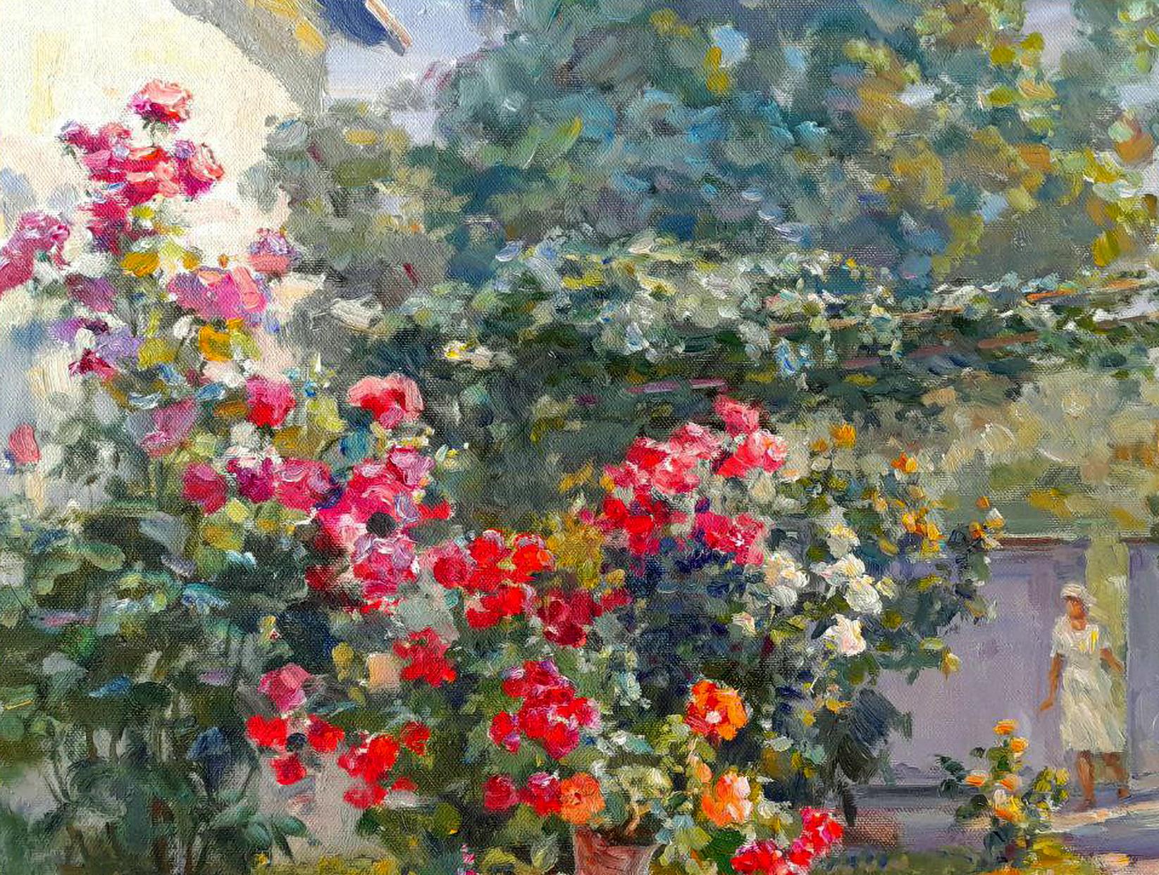 Vibrant pink and red roses by Ivan Kovalenko under the arch of peace oil painting