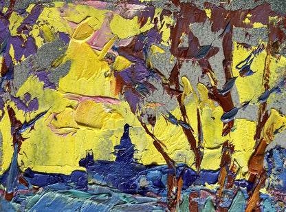 Vibrant Oleksiy Ivanyuk oil painting of winter evening with textured yellow sunset