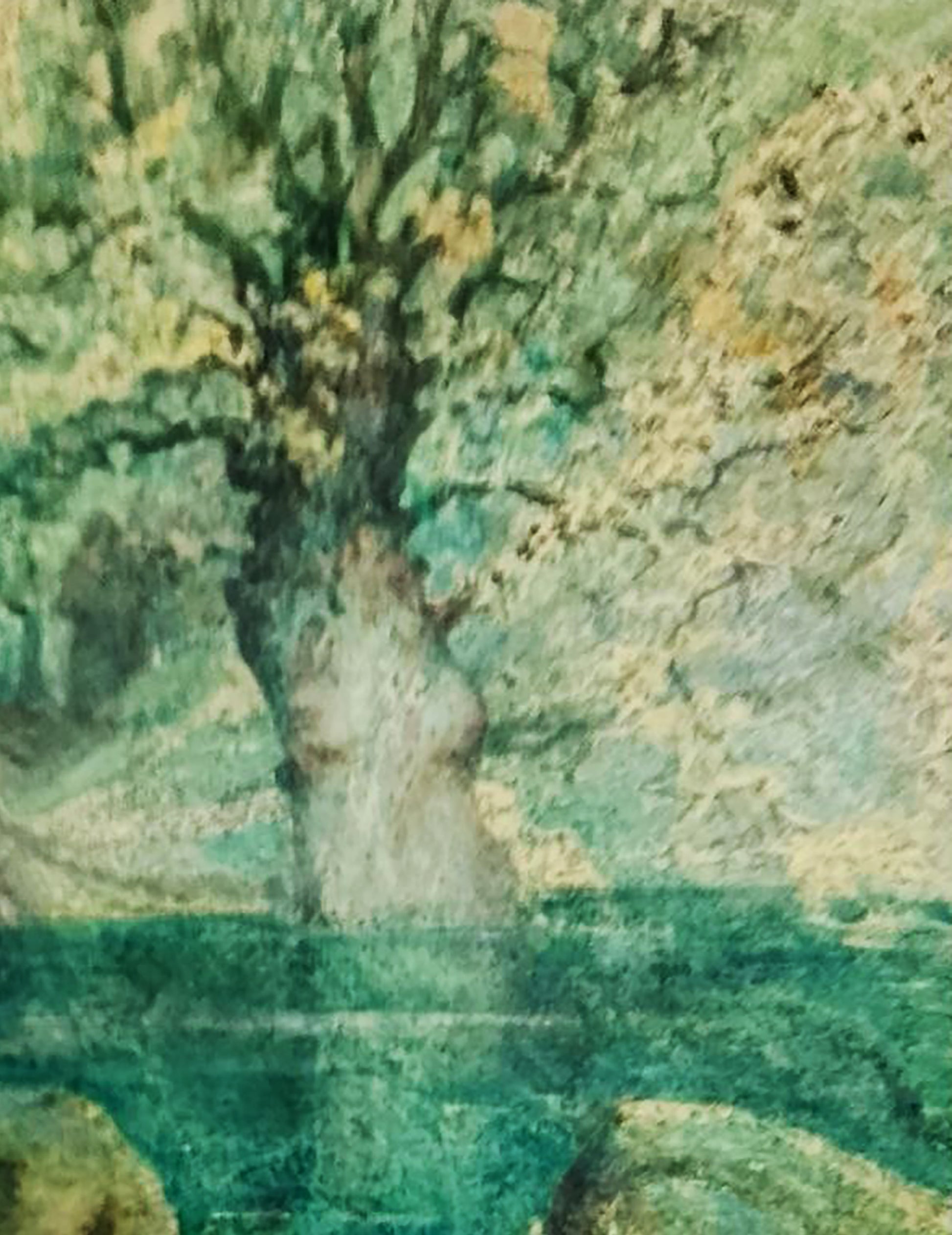 Oil painting of flowering tree in lake by Vitaly Duhnevich