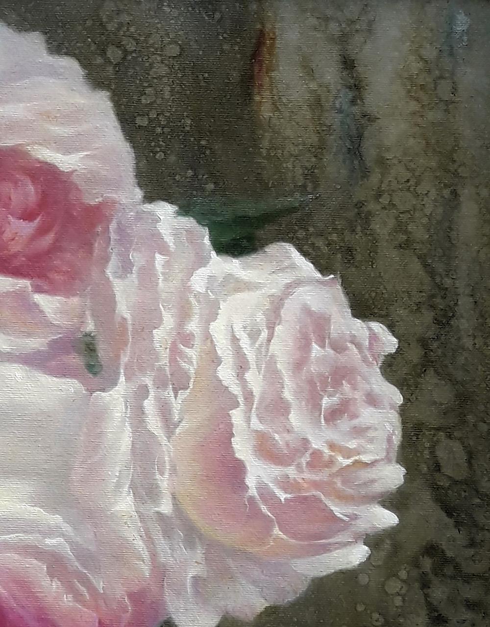Delicate pink and white roses oil painting by Vasily Korkishko