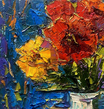 Vibrant impressionist tulips oil painting by Oksana Ivanyuk