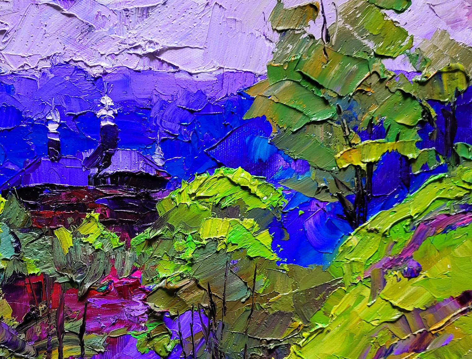 Vibrant impressionist oil painting of mountains by Boris Serdyuk